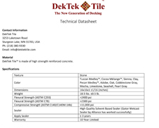 DekTek Tile Technical Datasheet