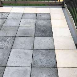 Limestone Border on Cobblestone Gray Deck | DekTekTile - Precast ...